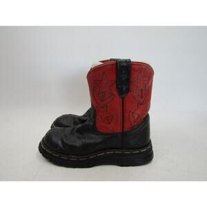 Cimarron Little Kids Youth Sz 13.5 Black Red Leather Ostrich Print Cowboy Boots